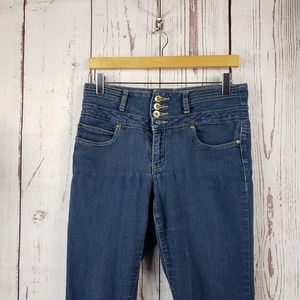 Red Blue Denim Skinny Jeans Juniors Size 9/10 Stretch Dark Wash Blue